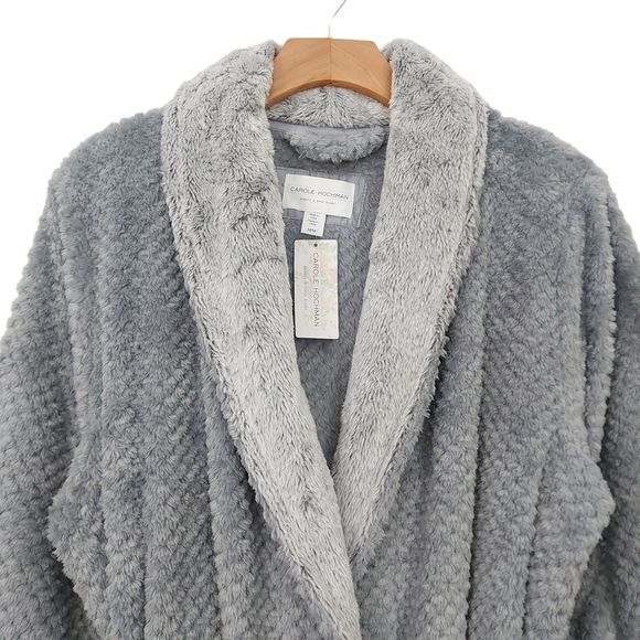 Carole Hochman Womens Texture Plush Wrap Robe Medium Gray - Picture 4 of 10